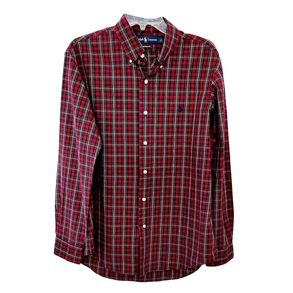 Ralph Lauren Polo Long Sleeve Shirt Custom Fit Red Plaid Button Down Sz L - Picture 1 of 6